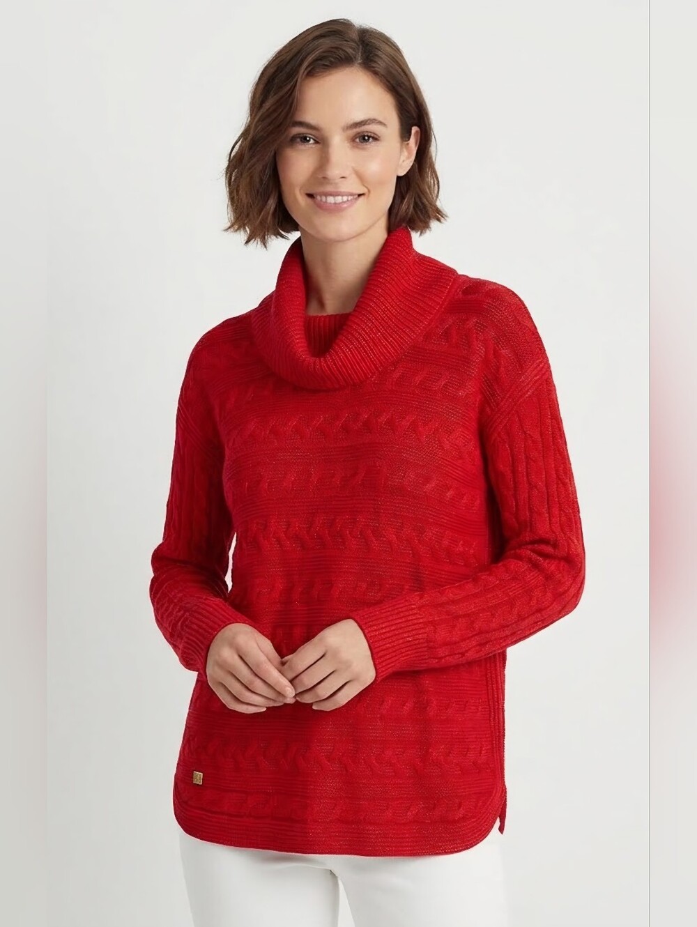 Lauren Ralph Lauren Red Cable Cowl-Neck Sweater Size L